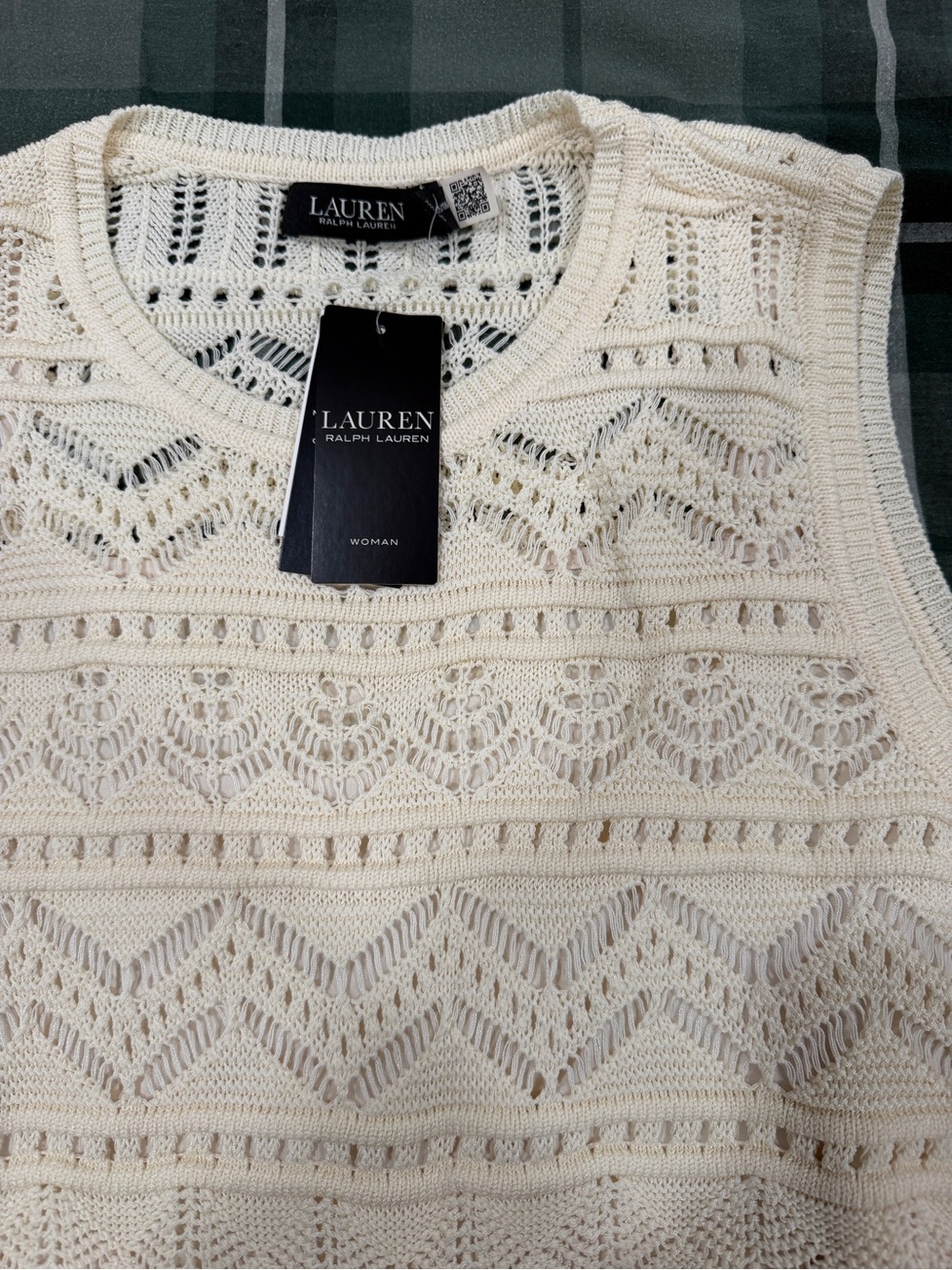 Lauren Ralph Lauren Cream Crocheted Crewneck Sweater Vest - Picture 5 of 15